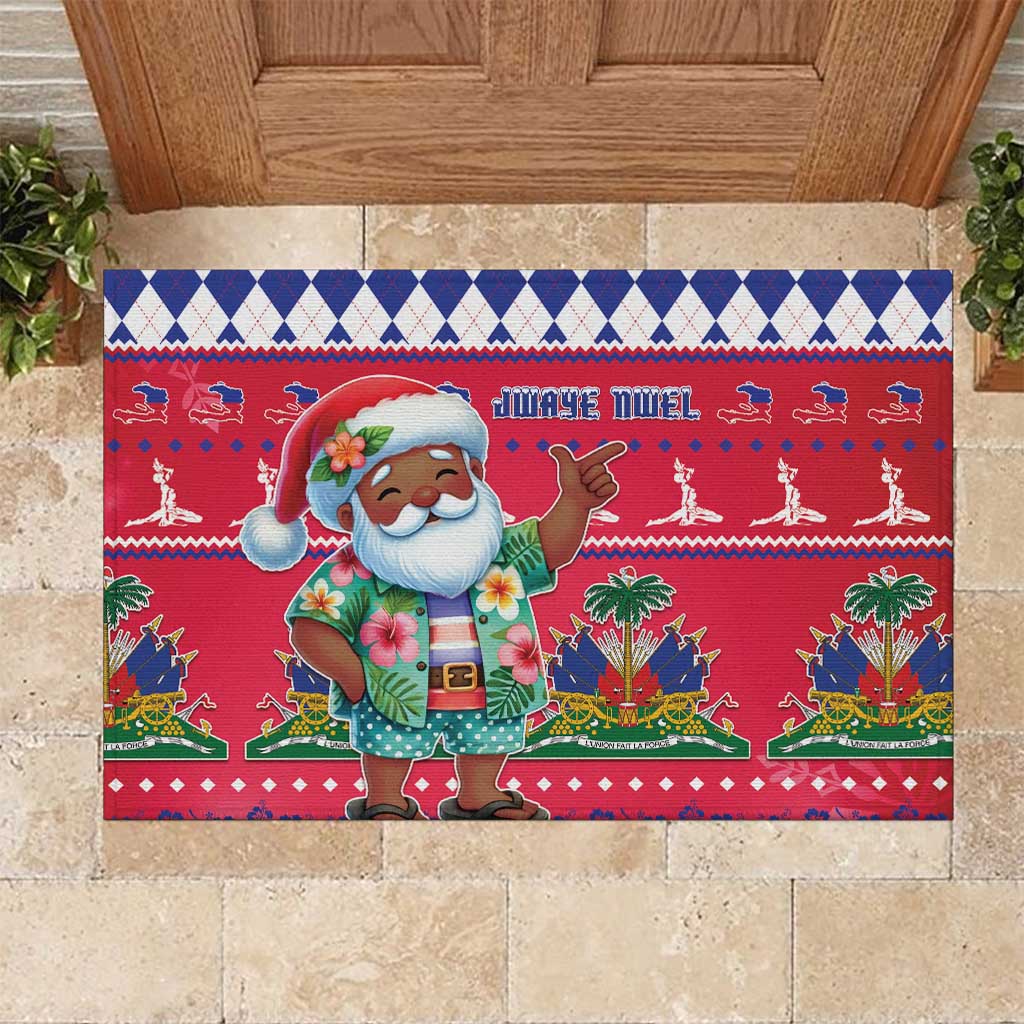 Afro Haiti Christmas Rubber Doormat Haitian Santa Jwaye Nwel - African Pride