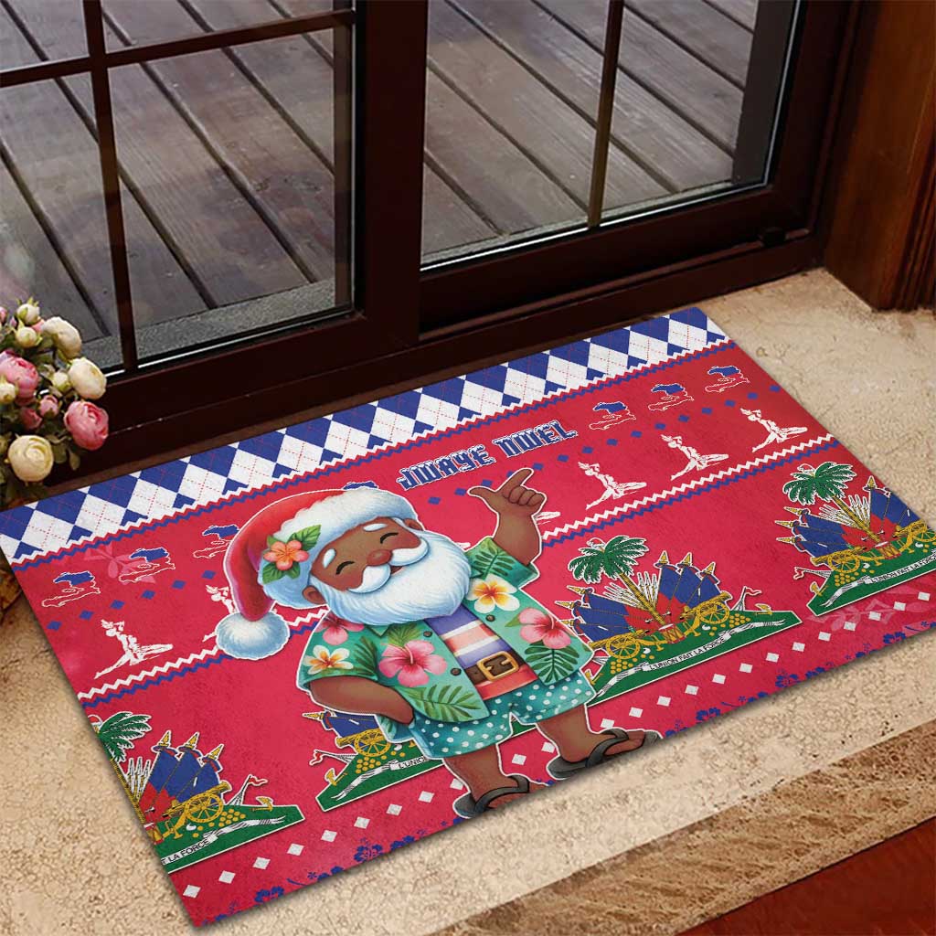 Afro Haiti Christmas Rubber Doormat Haitian Santa Jwaye Nwel - African Pride