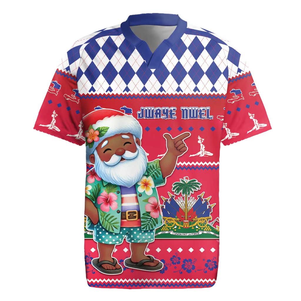 Afro Haiti Christmas Rugby Jersey Haitian Santa Jwaye Nwel - African Pride