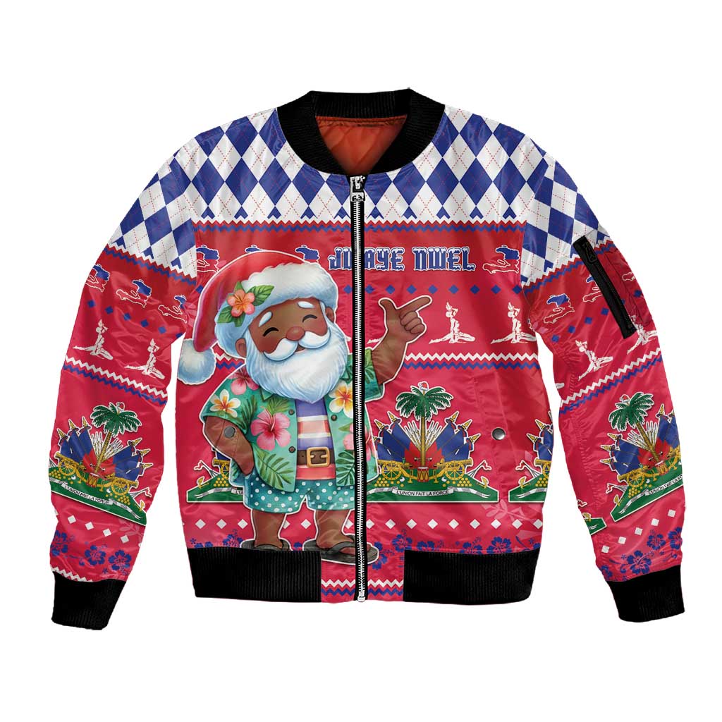 Afro Haiti Christmas Sleeve Zip Bomber Jacket Haitian Santa Jwaye Nwel - African Pride