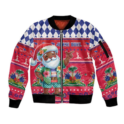 Afro Haiti Christmas Sleeve Zip Bomber Jacket Haitian Santa Jwaye Nwel - African Pride