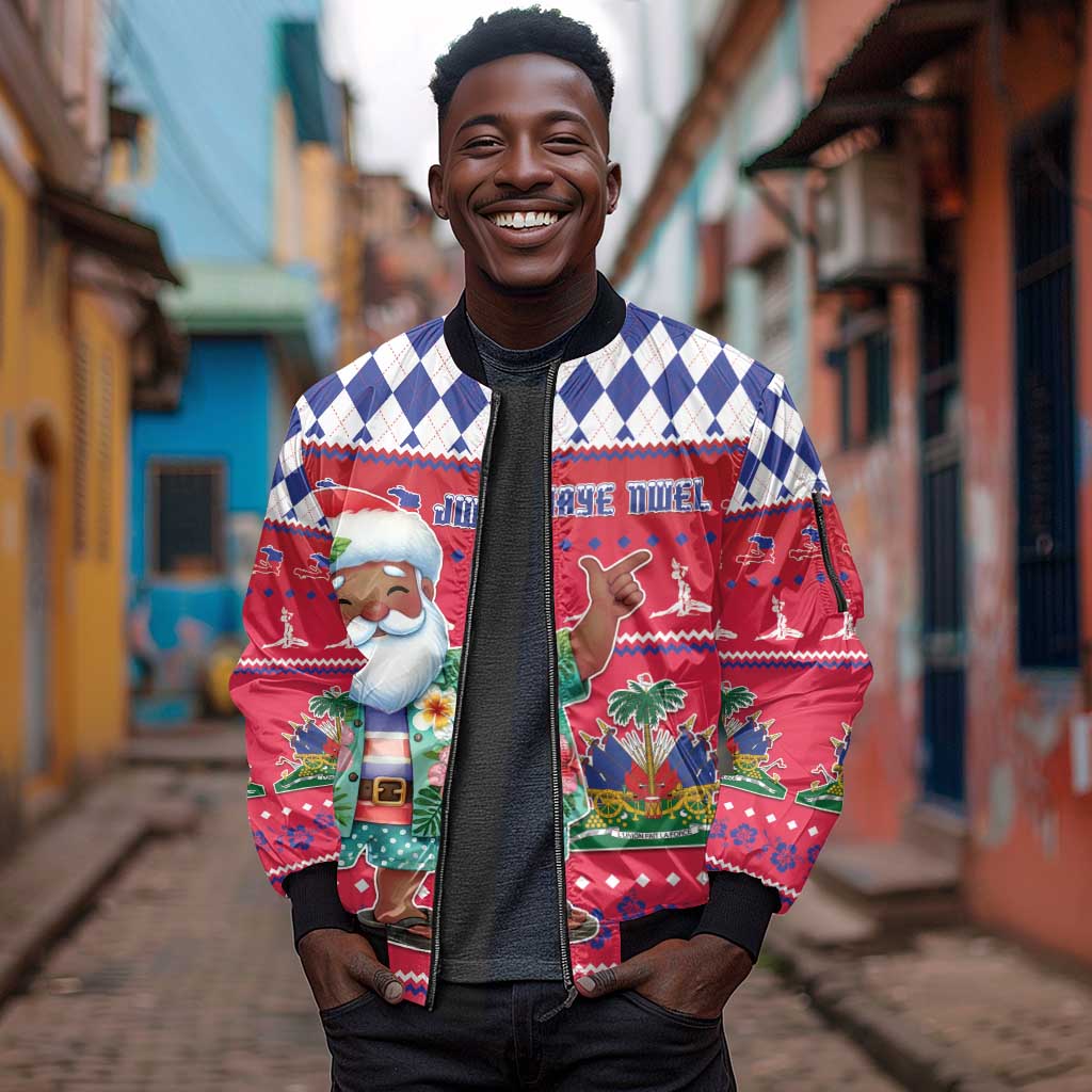 Afro Haiti Christmas Sleeve Zip Bomber Jacket Haitian Santa Jwaye Nwel - African Pride
