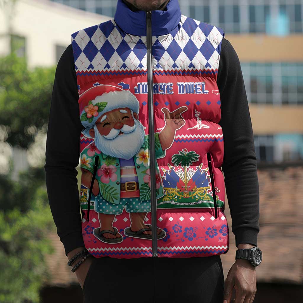 Afro Haiti Christmas Sleeveless Puffer Jacket Haitian Santa Jwaye Nwel