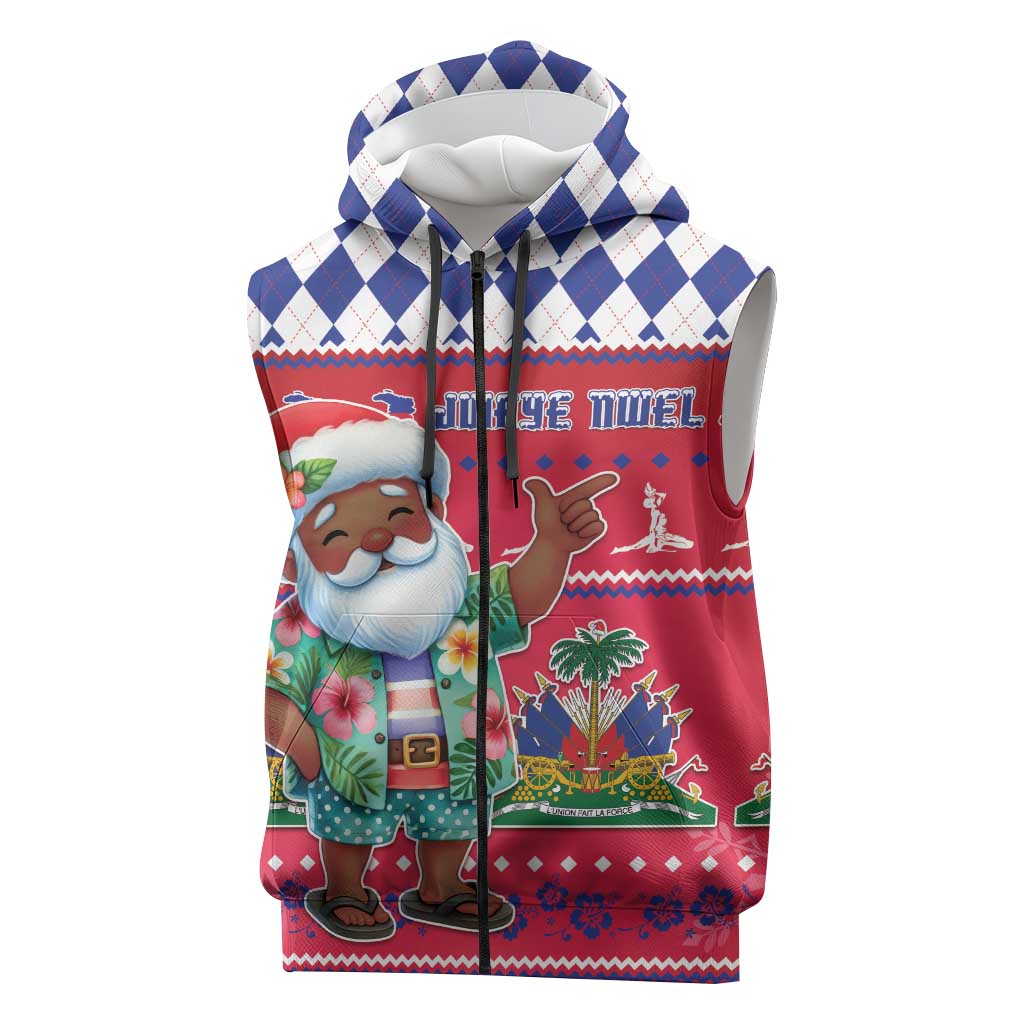 Afro Haiti Christmas Sleeveless Zip Hoodie Haitian Santa Jwaye Nwel - African Pride