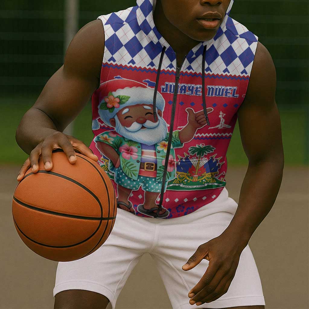 Afro Haiti Christmas Sleeveless Zip Hoodie Haitian Santa Jwaye Nwel - African Pride