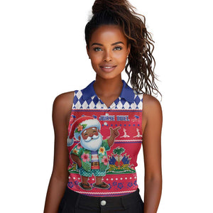 Afro Haiti Christmas Women Sleeveless Polo Shirt Haitian Santa Jwaye Nwel - African Pride