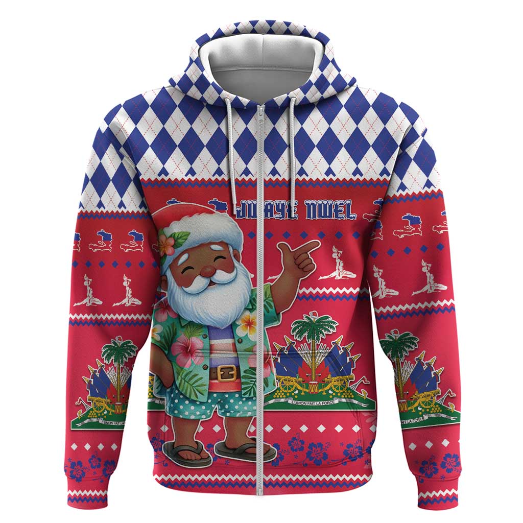 Afro Haiti Christmas Zip Hoodie Haitian Santa Jwaye Nwel - African Pride