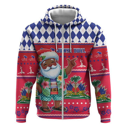 Afro Haiti Christmas Zip Hoodie Haitian Santa Jwaye Nwel - African Pride