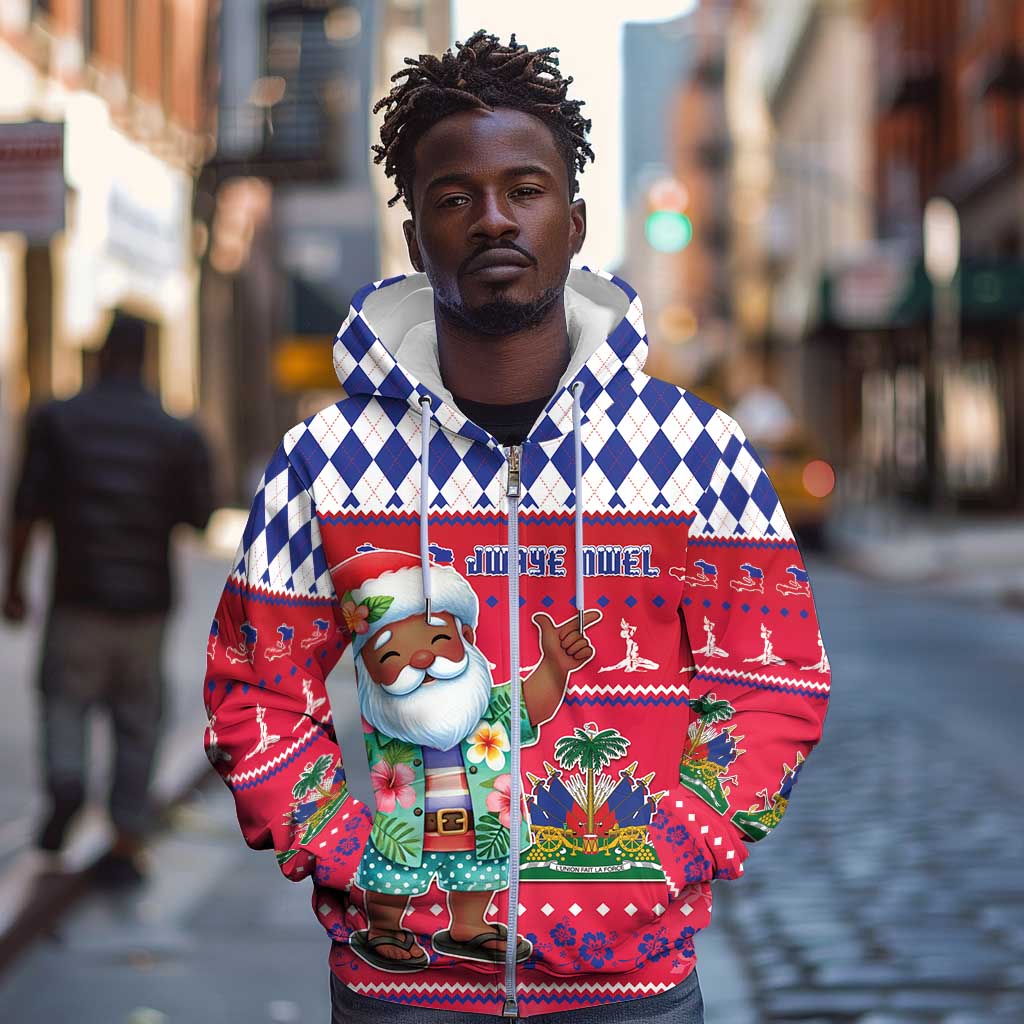 Afro Haiti Christmas Zip Hoodie Haitian Santa Jwaye Nwel - African Pride