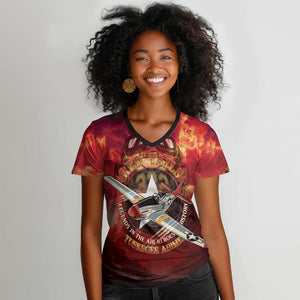 Red Tails Tuskegee Airmen Women V-Neck T-Shirt Honoring The Legend