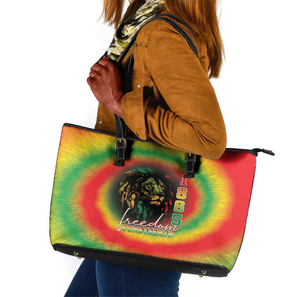 Juneteenth Freedom Day Leather Tote Bag Reggae Tie Dye Style