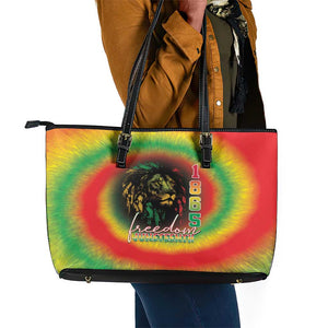 Juneteenth Freedom Day Leather Tote Bag Reggae Tie Dye Style