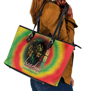 Juneteenth Freedom Day Leather Tote Bag Reggae Tie Dye Style