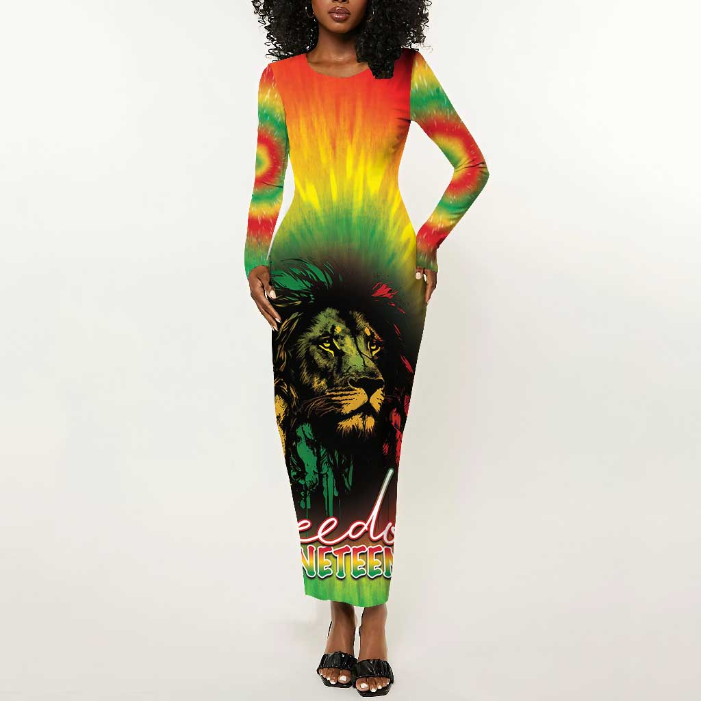 Juneteenth Freedom Day Long Sleeve Bodycon Dress Reggae Tie Dye Style