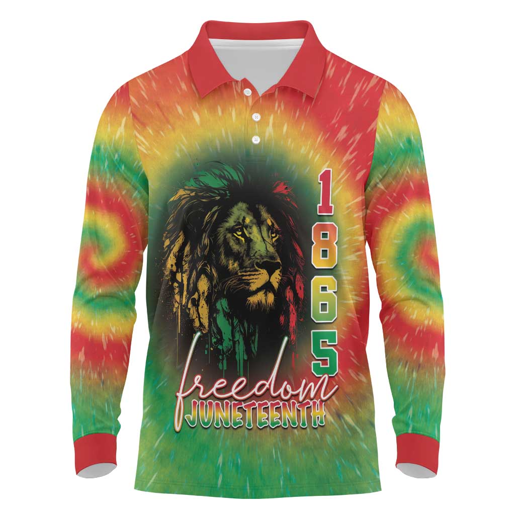 Juneteenth Freedom Day Long Sleeve Polo Shirt Reggae Tie Dye Style