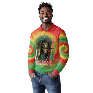 Juneteenth Freedom Day Long Sleeve Polo Shirt Reggae Tie Dye Style