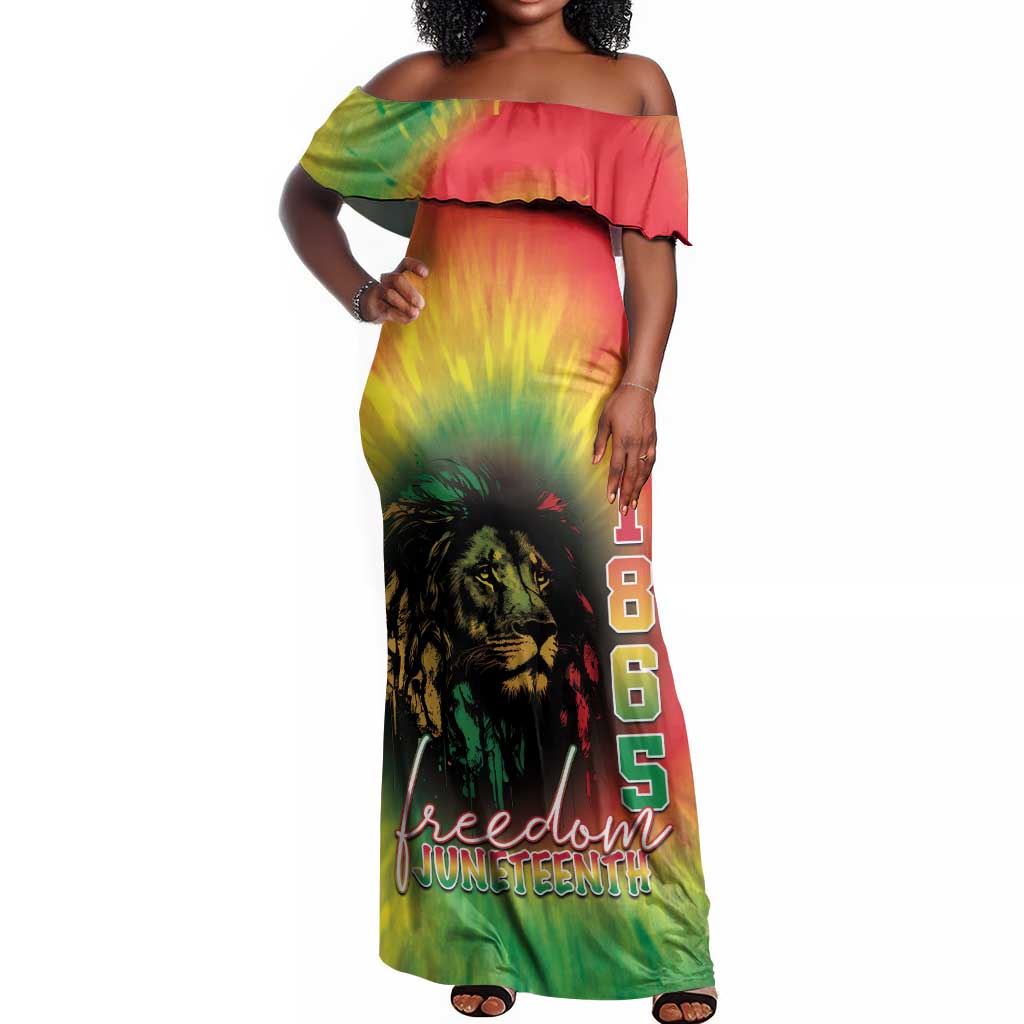 Juneteenth Freedom Day Off Shoulder Maxi Dress Reggae Tie Dye Style