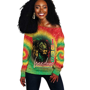 Juneteenth Freedom Day Off Shoulder Sweater Reggae Tie Dye Style