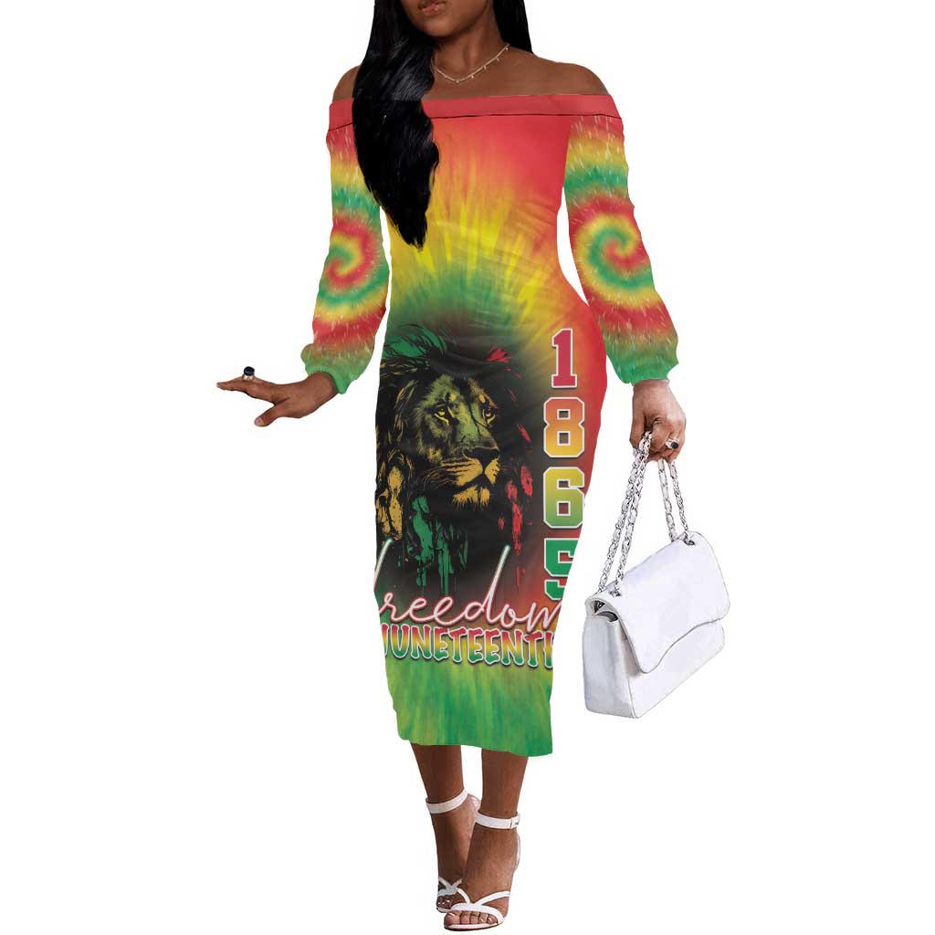 Juneteenth Freedom Day Off The Shoulder Long Sleeve Dress Reggae Tie Dye Style