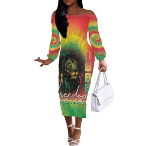 Juneteenth Freedom Day Off The Shoulder Long Sleeve Dress Reggae Tie Dye Style