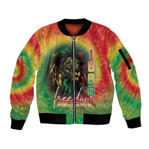 Juneteenth Freedom Day Sleeve Zip Bomber Jacket Reggae Tie Dye Style