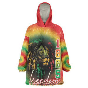 Juneteenth Freedom Day Wearable Blanket Hoodie Reggae Tie Dye Style