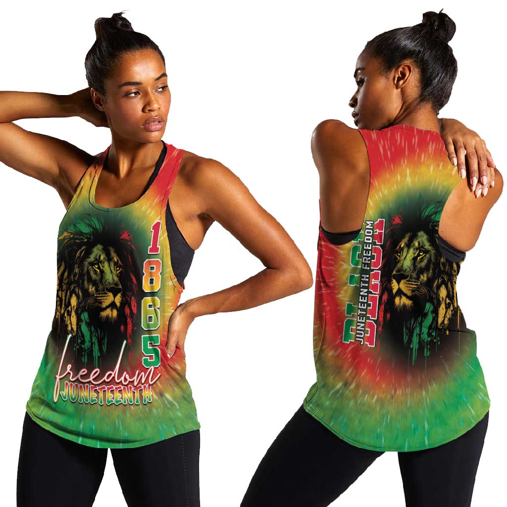 Juneteenth Freedom Day Women Racerback Tank Reggae Tie Dye Style