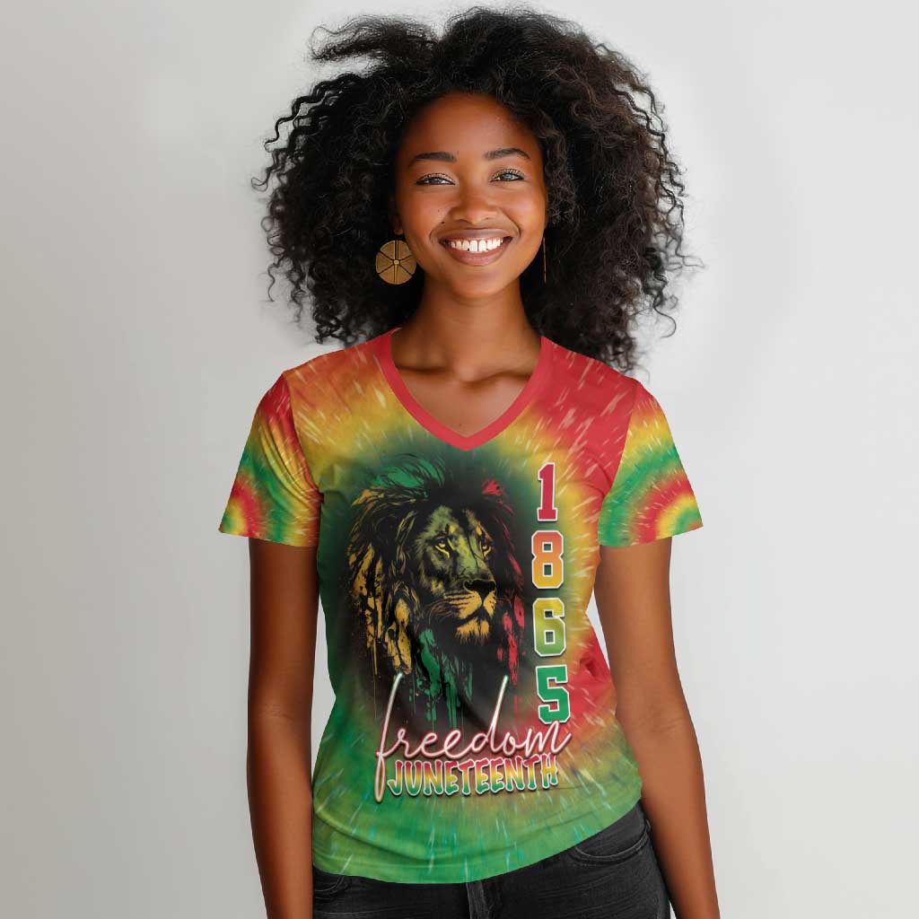 Juneteenth Freedom Day Women V-Neck T-Shirt Reggae Tie Dye Style