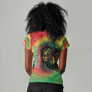 Juneteenth Freedom Day Women V-Neck T-Shirt Reggae Tie Dye Style