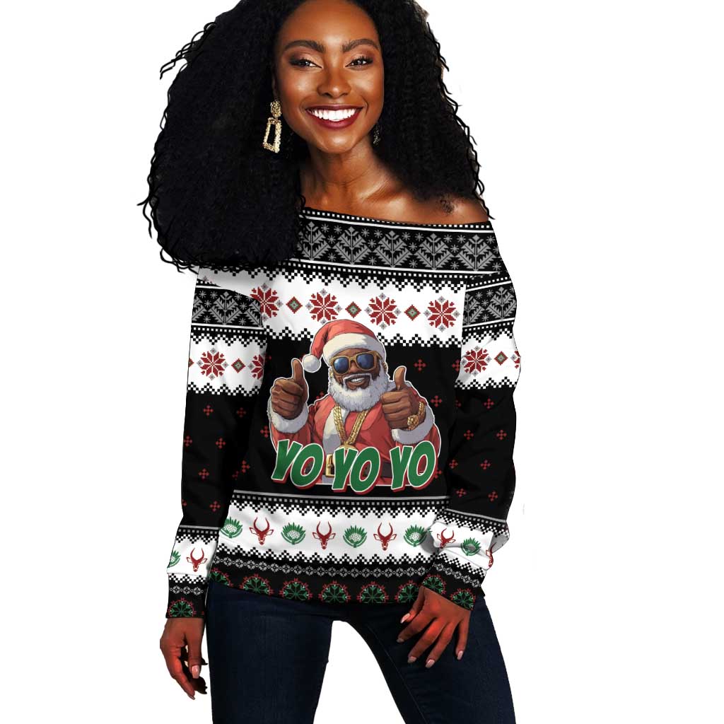 South Africa Christmas Off Shoulder Sweater Hip Hop Santa Claus