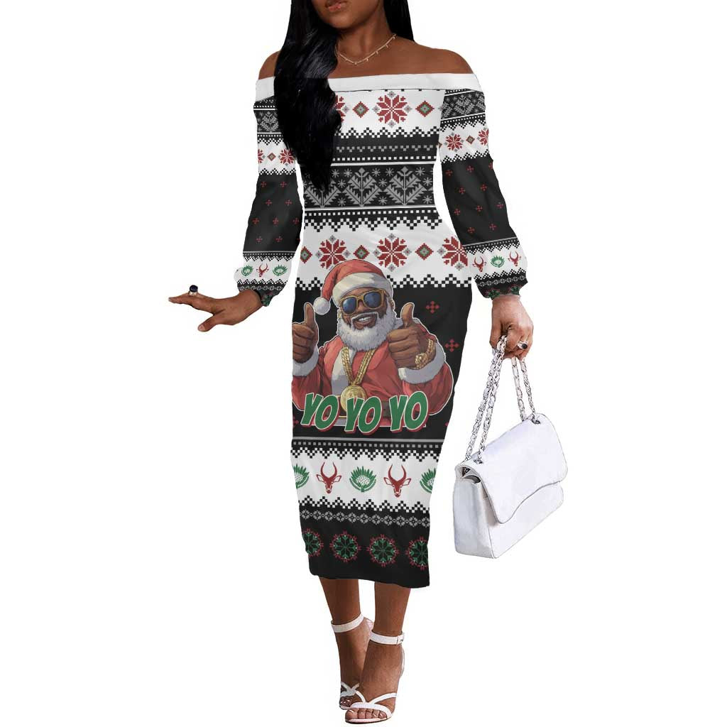 South Africa Christmas Off The Shoulder Long Sleeve Dress Hip Hop Santa Claus