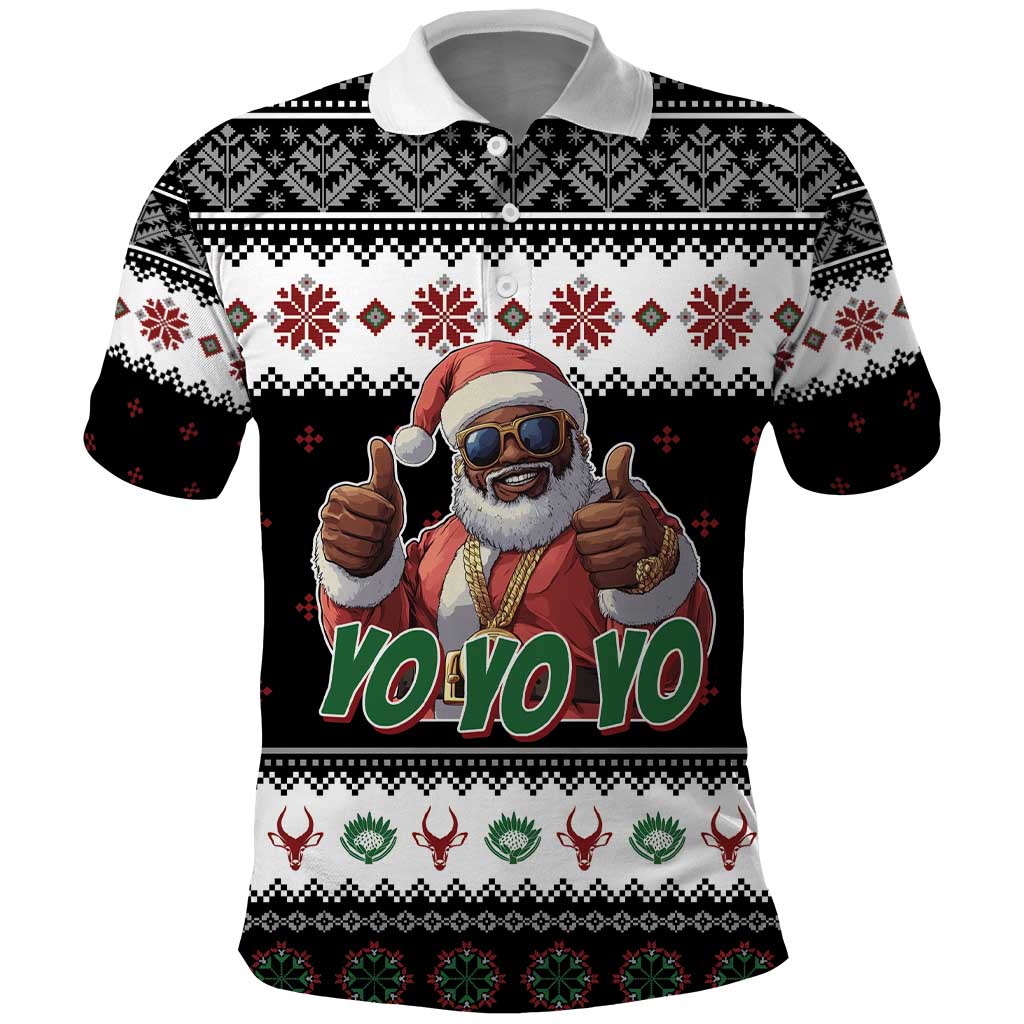 South Africa Christmas Polo Shirt Hip Hop Santa Claus