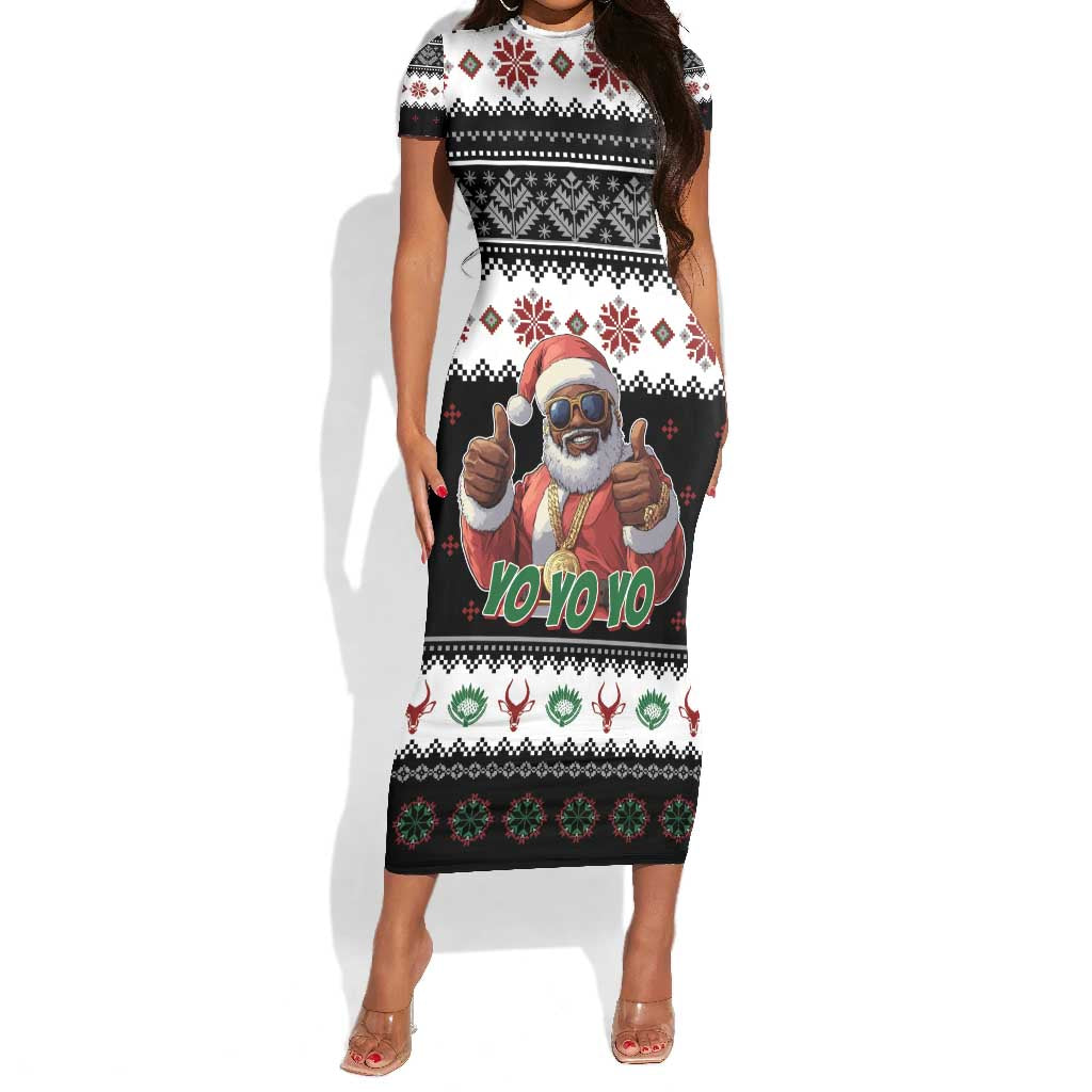 South Africa Christmas Short Sleeve Bodycon Dress Hip Hop Santa Claus