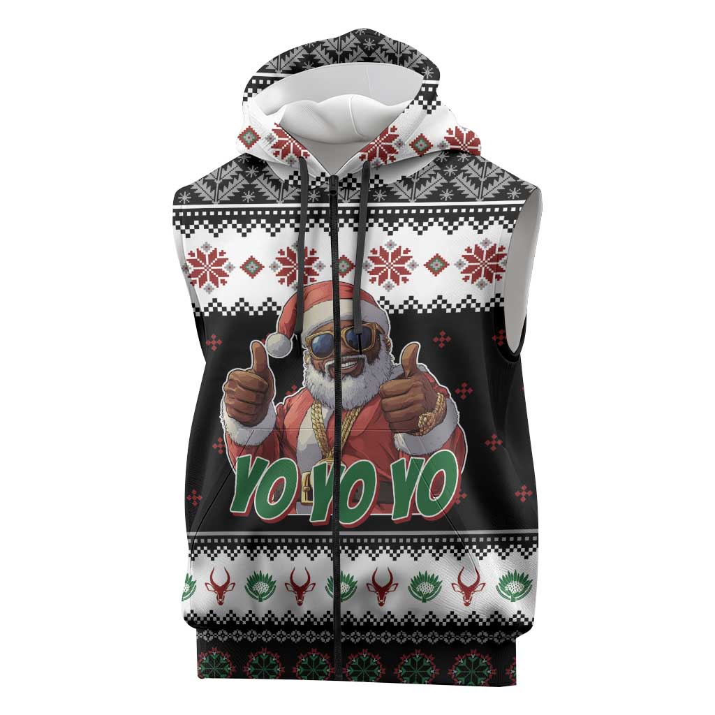 South Africa Christmas Sleeveless Zip Hoodie Hip Hop Santa Claus - African Pride