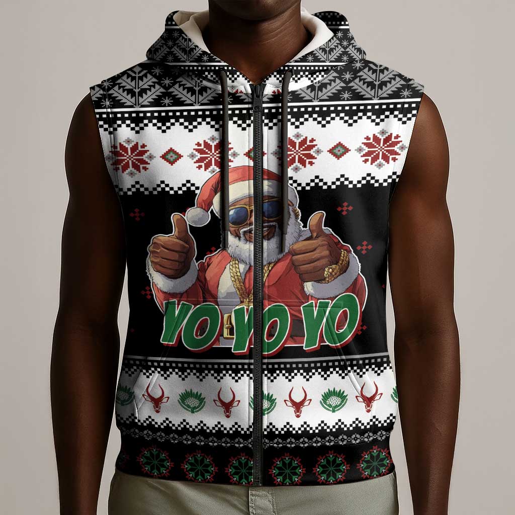South Africa Christmas Sleeveless Zip Hoodie Hip Hop Santa Claus - African Pride