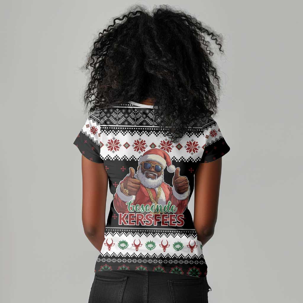 South Africa Christmas Women V-Neck T-Shirt Hip Hop Santa Claus