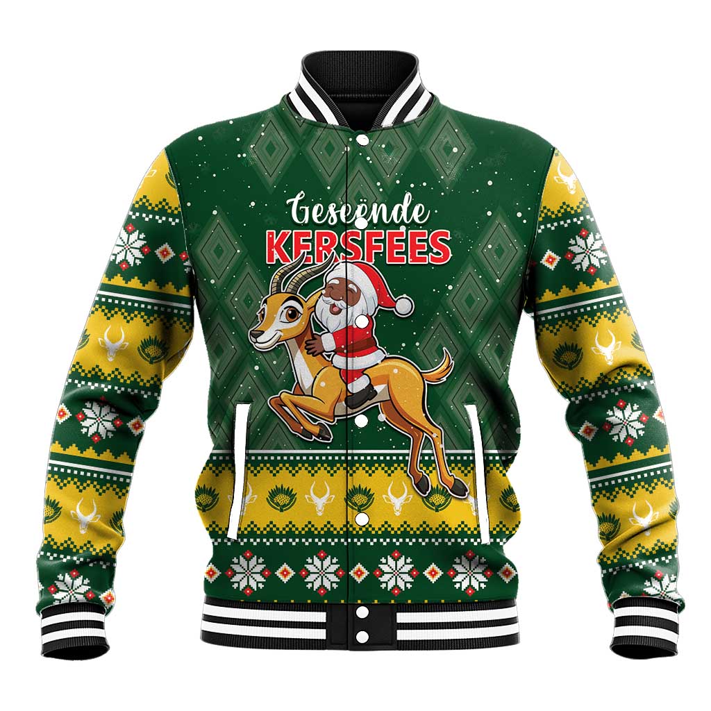 South Africa Christmas Baseball Jacket Funny Santa Riding Springbok LT05
