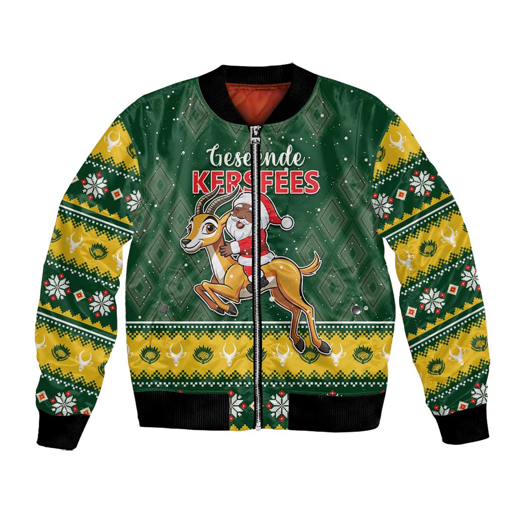 South Africa Christmas Bomber Jacket Funny Santa Riding Springbok