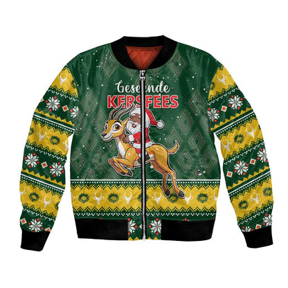 South Africa Christmas Bomber Jacket Funny Santa Riding Springbok