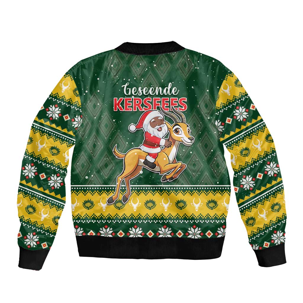 South Africa Christmas Bomber Jacket Funny Santa Riding Springbok