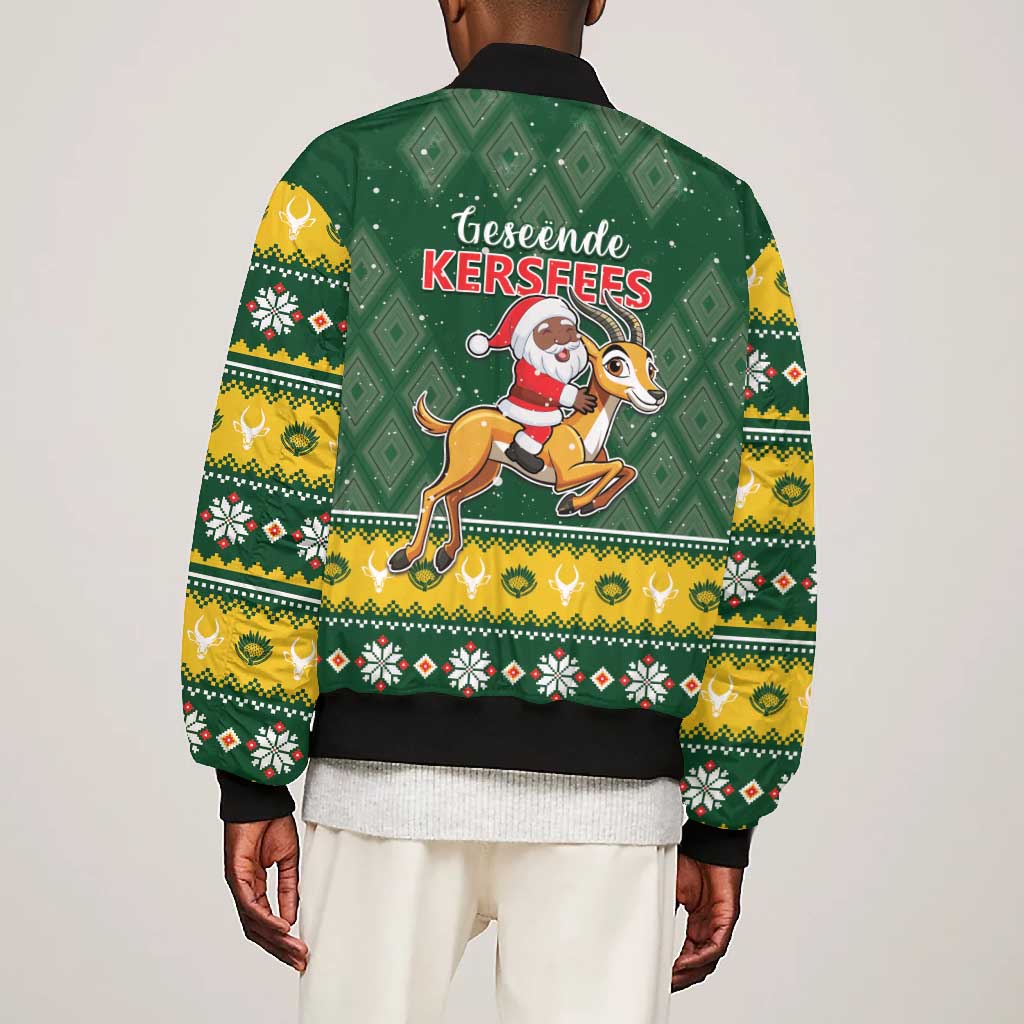 South Africa Christmas Bomber Jacket Funny Santa Riding Springbok