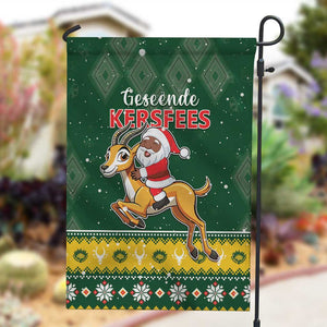 South Africa Christmas Garden Flag Funny Santa Riding Springbok