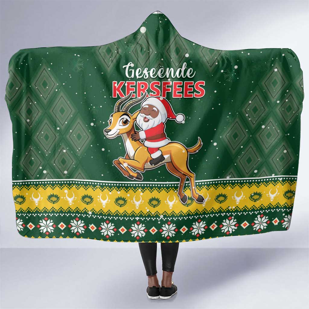 South Africa Christmas Hooded Blanket Funny Santa Riding Springbok