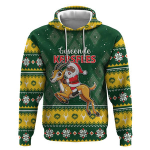 South Africa Christmas Hoodie Funny Santa Riding Springbok LT05