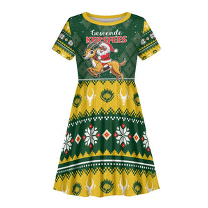 South Africa Christmas Kid Short Sleeve Dress Funny Santa Riding Springbok LT05