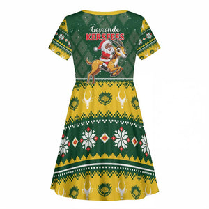 South Africa Christmas Kid Short Sleeve Dress Funny Santa Riding Springbok LT05