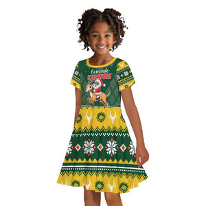 South Africa Christmas Kid Short Sleeve Dress Funny Santa Riding Springbok LT05