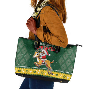 South Africa Christmas Leather Tote Bag Funny Santa Riding Springbok