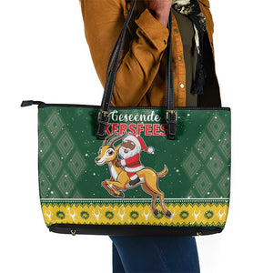 South Africa Christmas Leather Tote Bag Funny Santa Riding Springbok