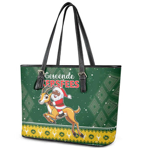 South Africa Christmas Leather Tote Bag Funny Santa Riding Springbok